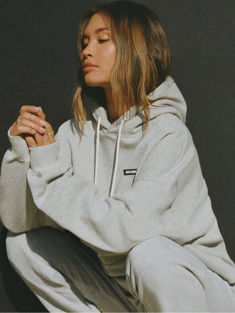 Joah Brown Gray Oversized Hooded Pullover Sweatshirt
